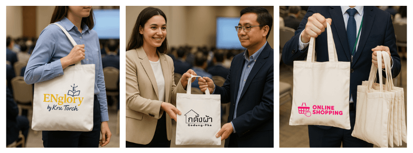 	กระเป๋าผ้าสกรีนโลโก้ใช้แจกในงานอบรมหน่วยงานราชการ