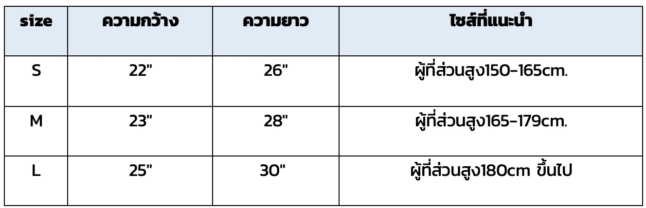 ขนาดผ้ากันเปื้อนยีนส์