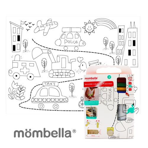 Mombella Car Reusable Silicone Colouring Plate mat - ลายยานพาหนะ