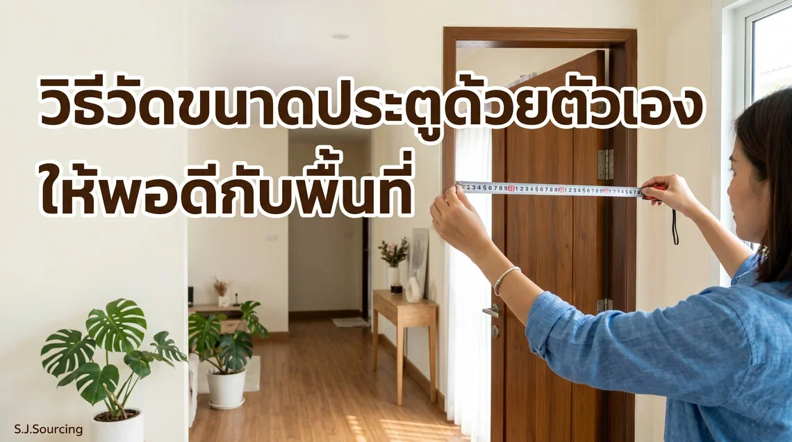 การใช้ตลับเมตรวัดขนาดประตูไม้เพื่อให้พอดีกับพื้นที่ใช้งานภายในบ้าน