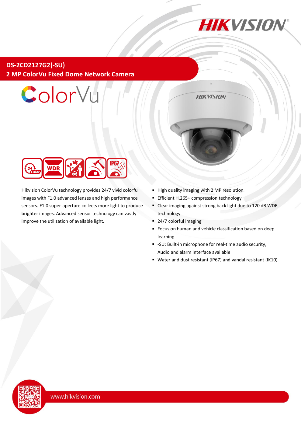 HIKVISION DS-2CD2127G2-SU ข้อมูลจำเพาะ หน้า 1