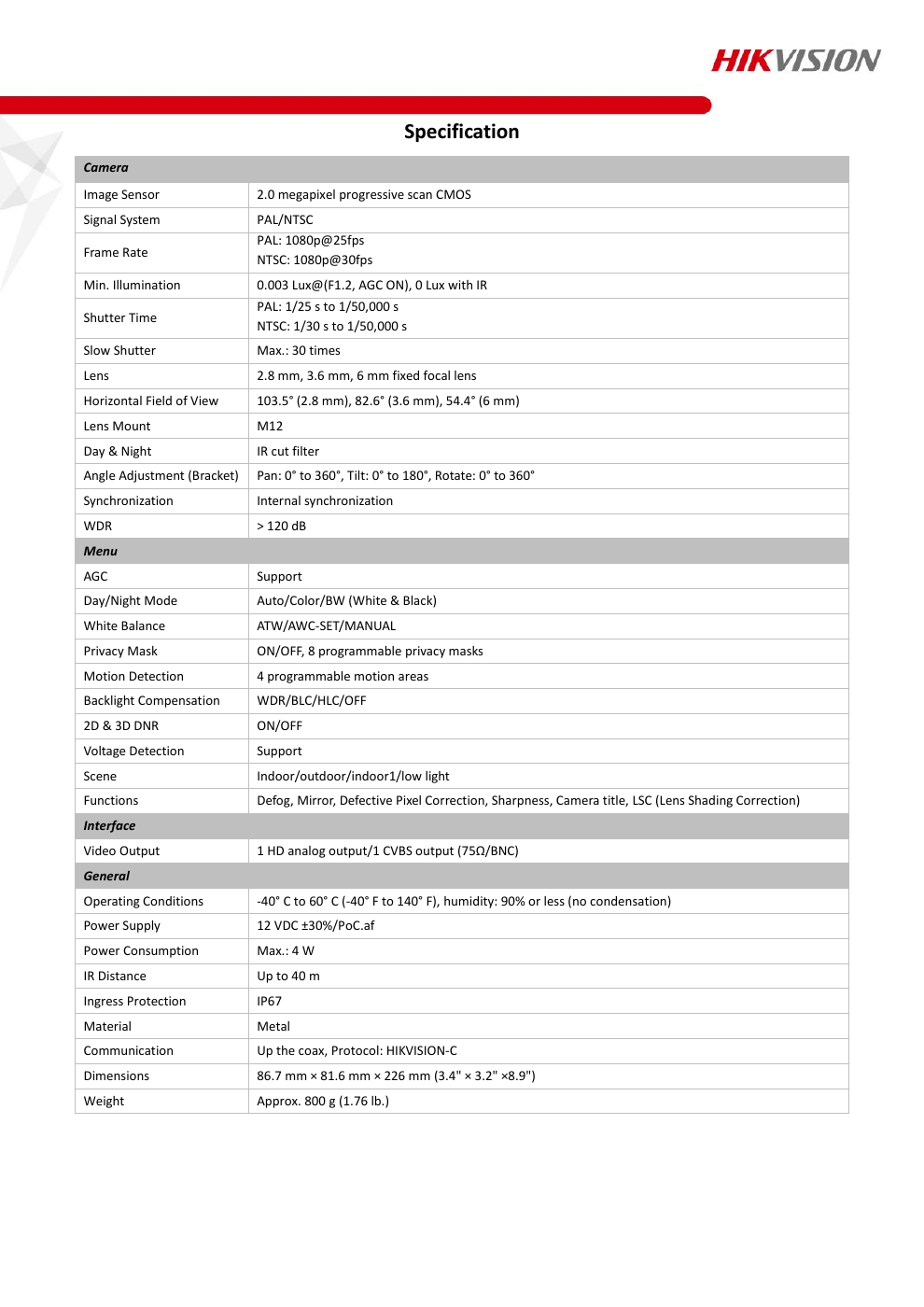 DS-2CC12D9T-IT3E specification page 2
