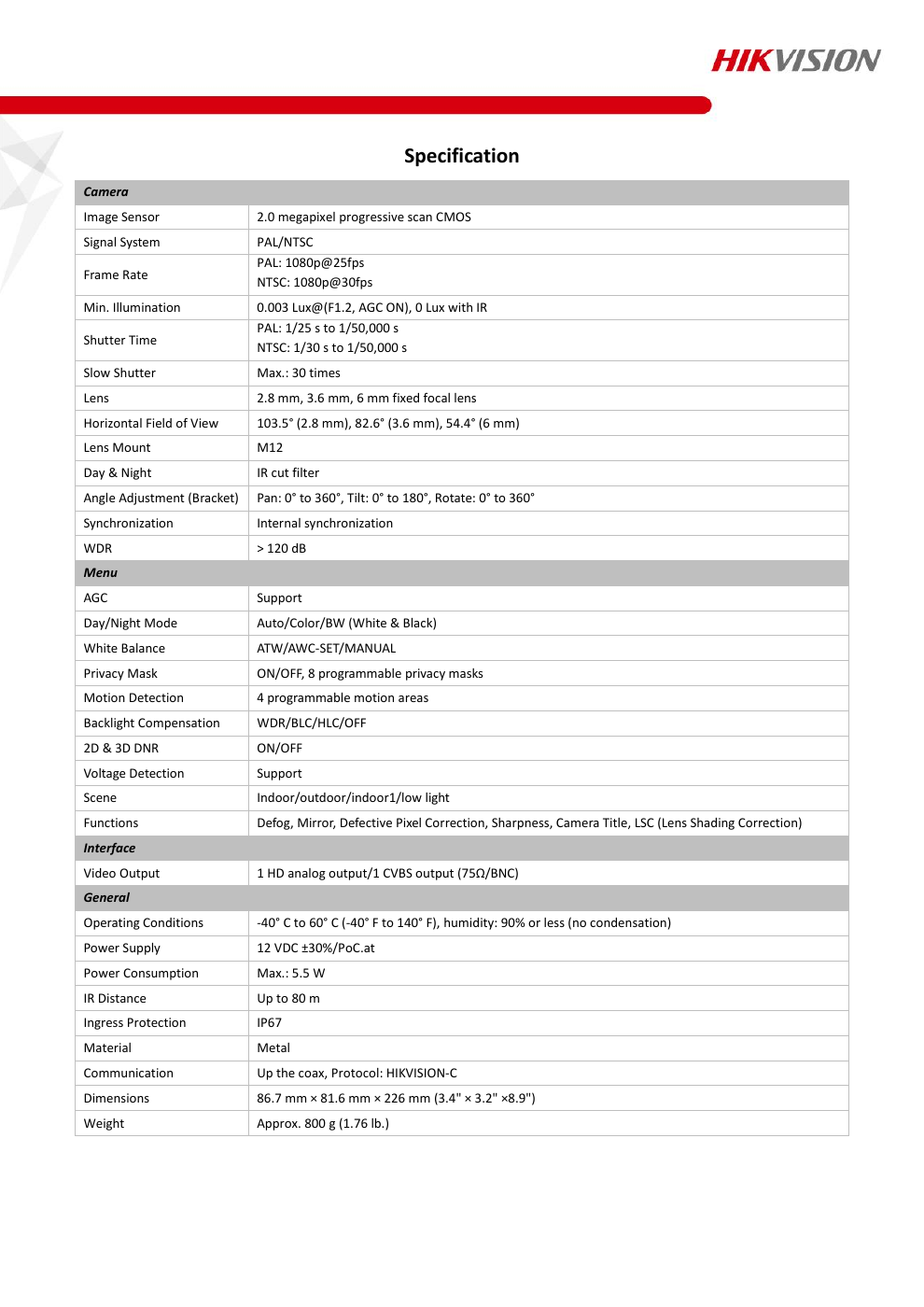 DS-2CC12D9T-IT5E specification page 2