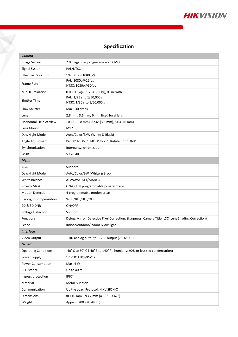 DS-2CC52D9T-IT3E specification page 2