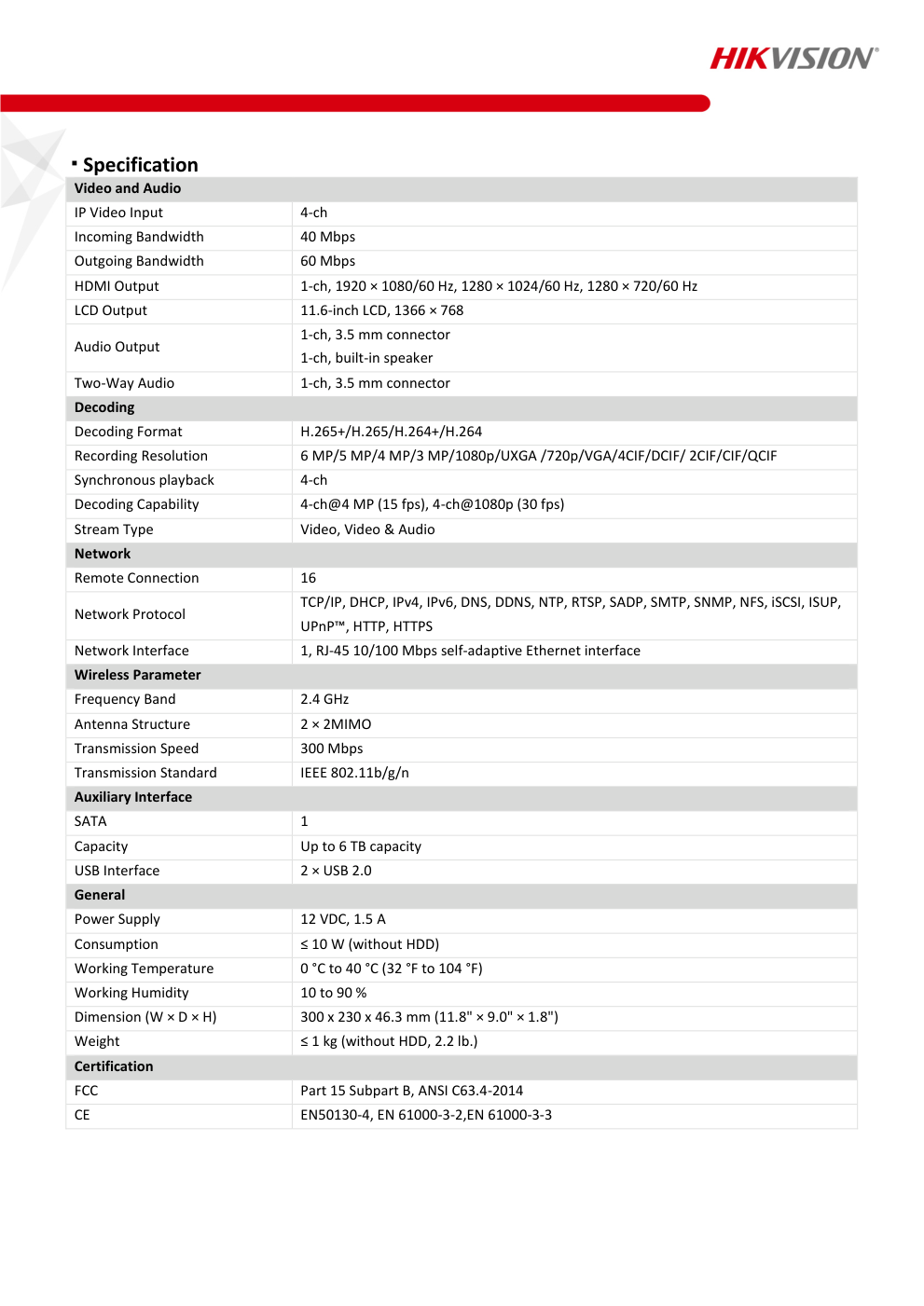 DS-7604NI-L1/W specification page 2