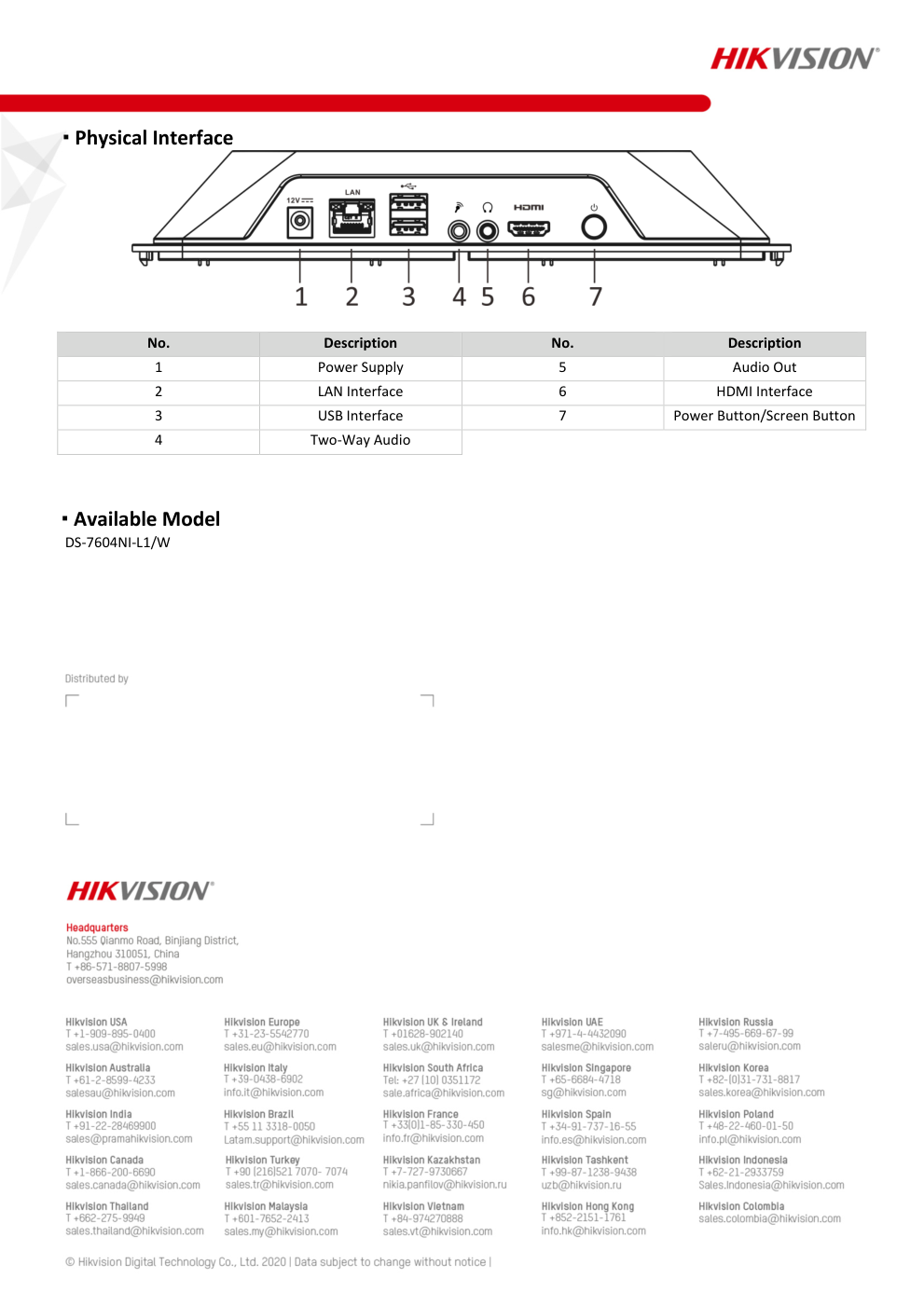 DS-7604NI-L1/W specification page 1