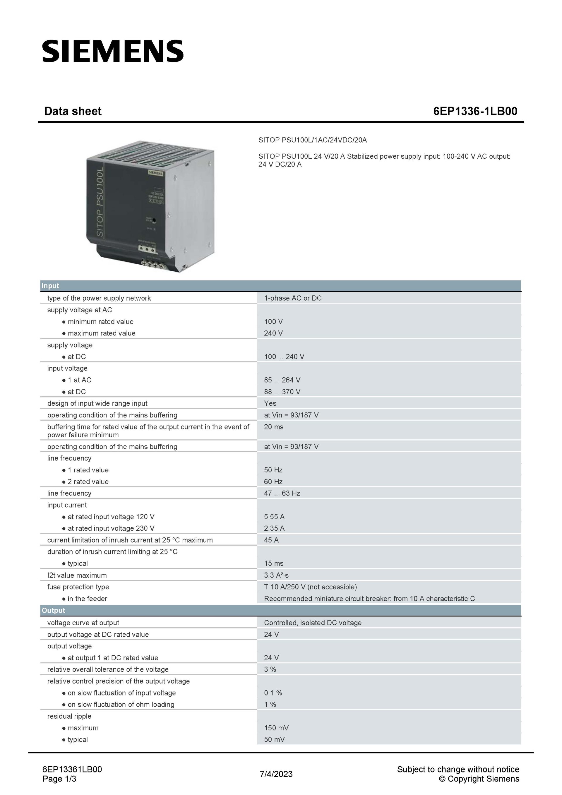SIEMENS 6EP1336-1LB00 สเปกหน้า 1