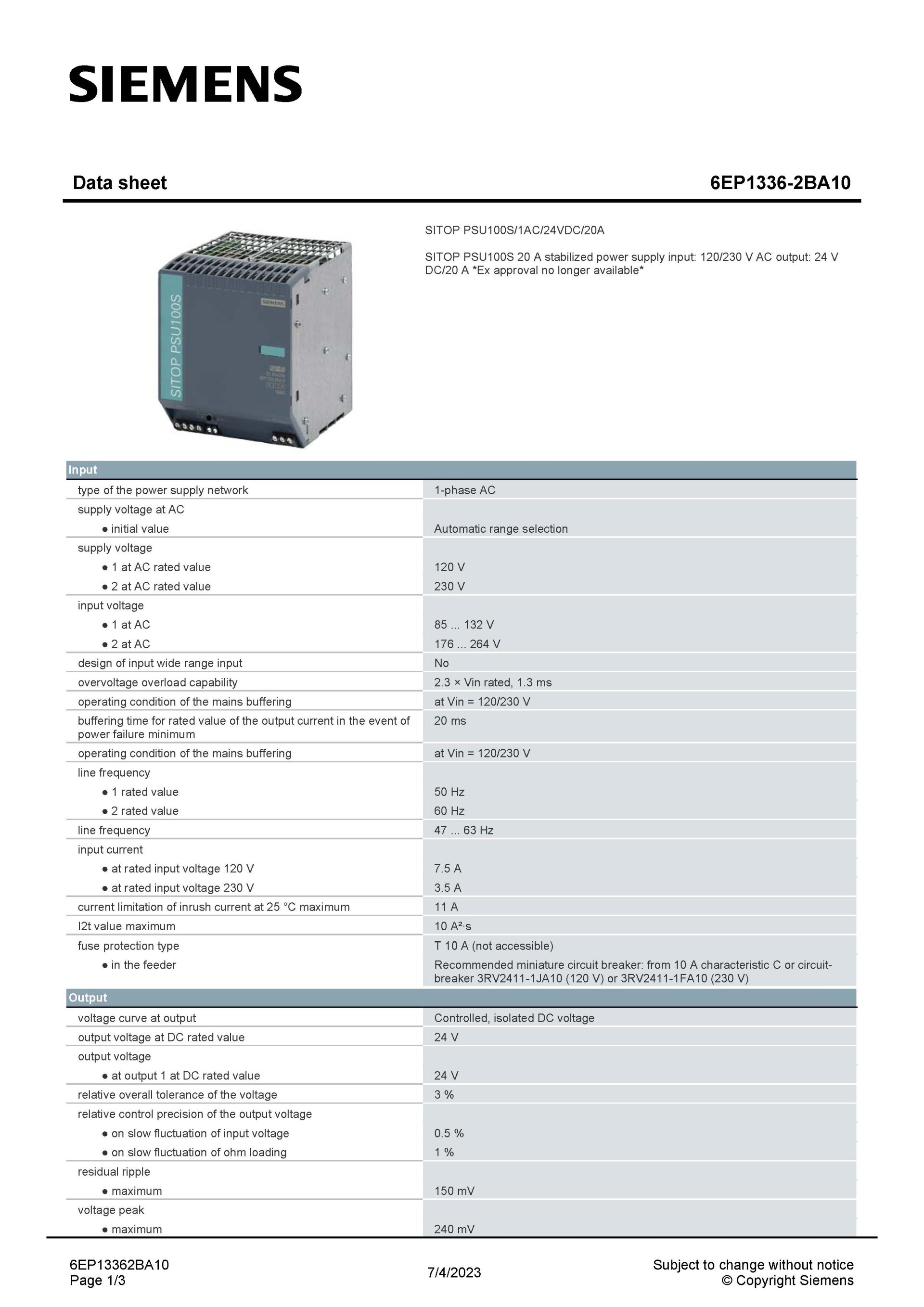 SIEMENS 6EP1336-2BA10 สเปกหน้า 1