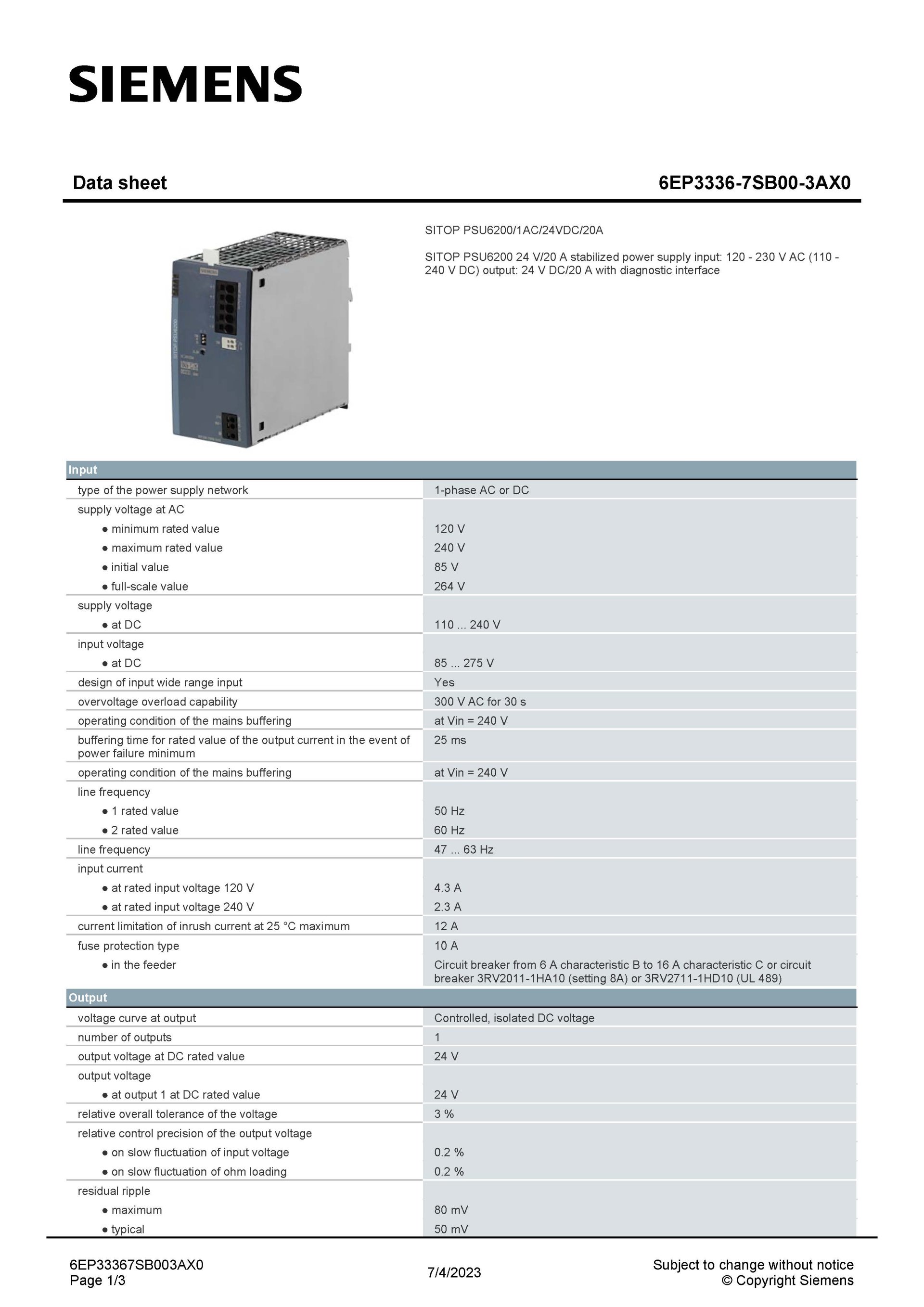 SIEMENS 6EP3336-7SB00-3AX0 สเปกหน้า 1