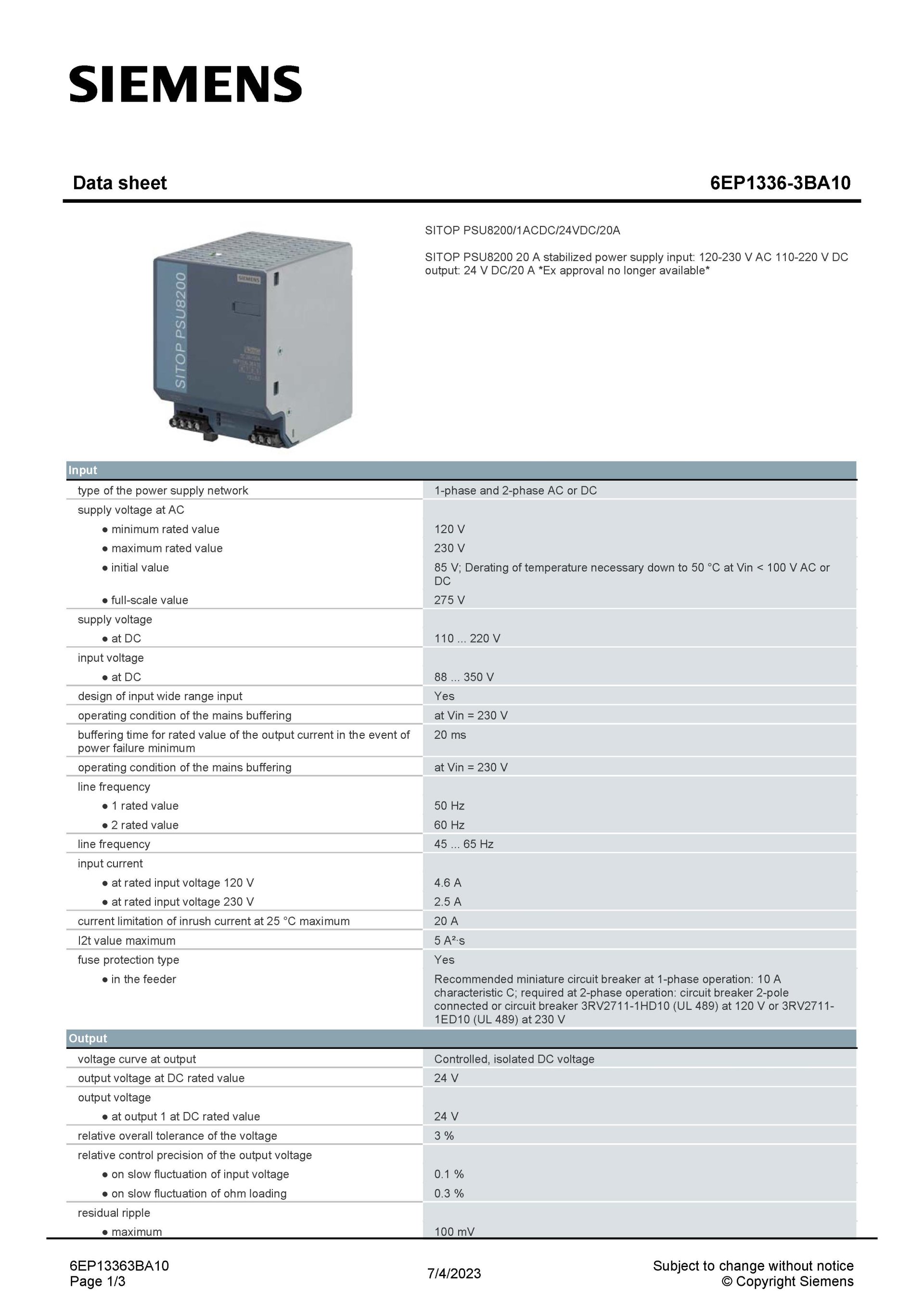 SIEMENS 6EP1336-3BA10 สเปกหน้า 1