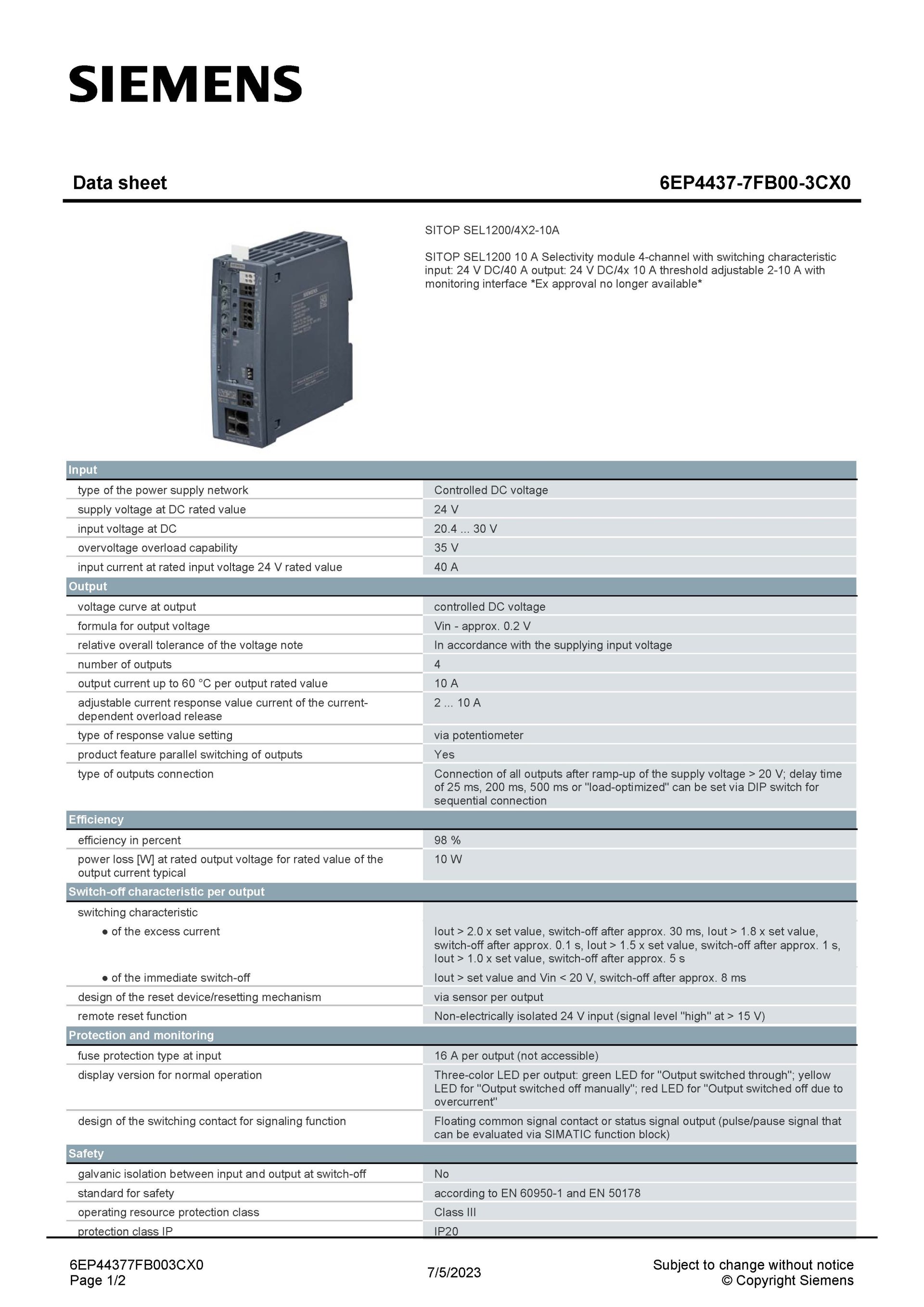 SIEMENS 6EP4437-7FB00-3CX0 สเปกหน้า 1