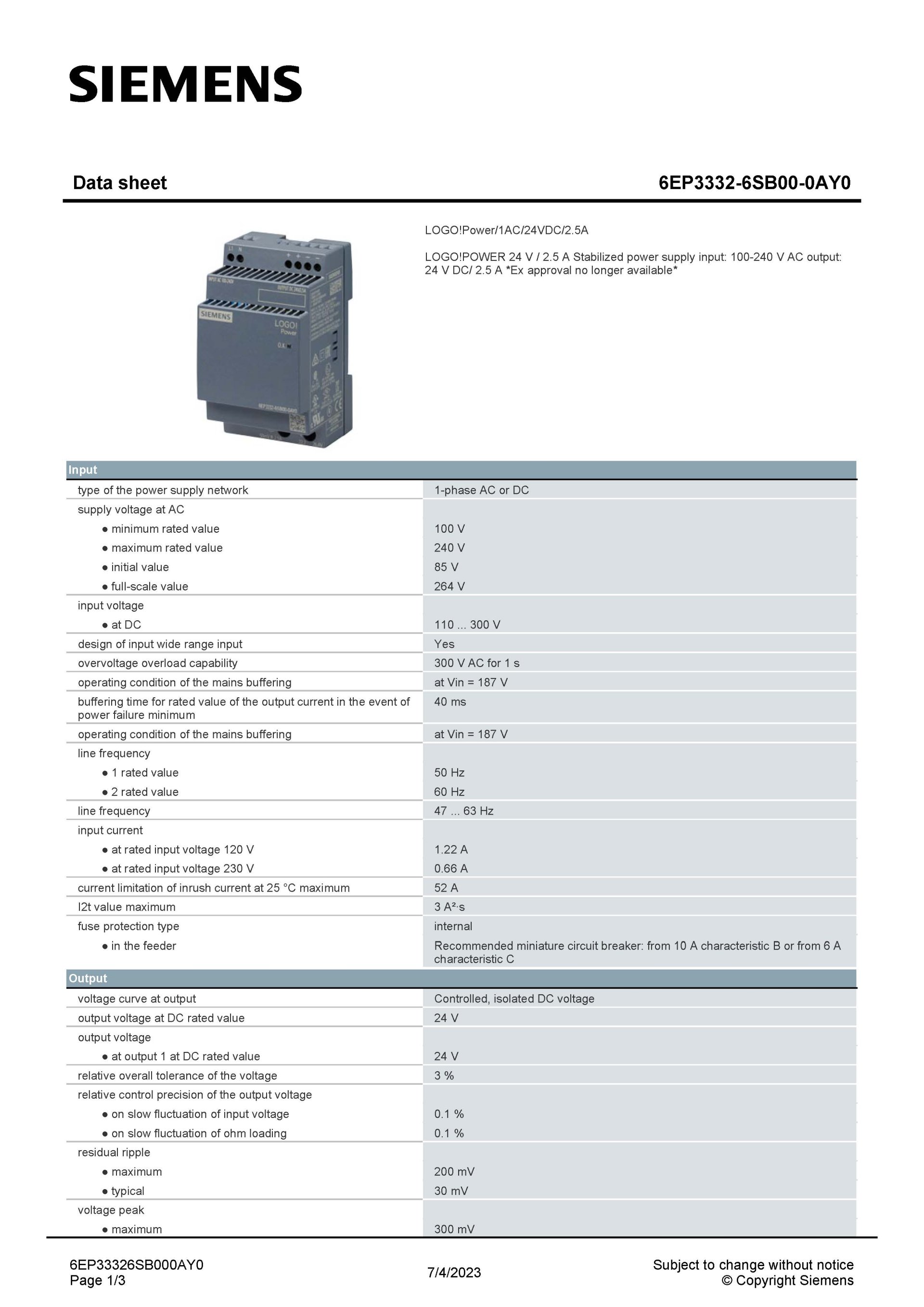 SIEMENS 6EP3332-6SB00-0AY0 สเปกหน้า 1