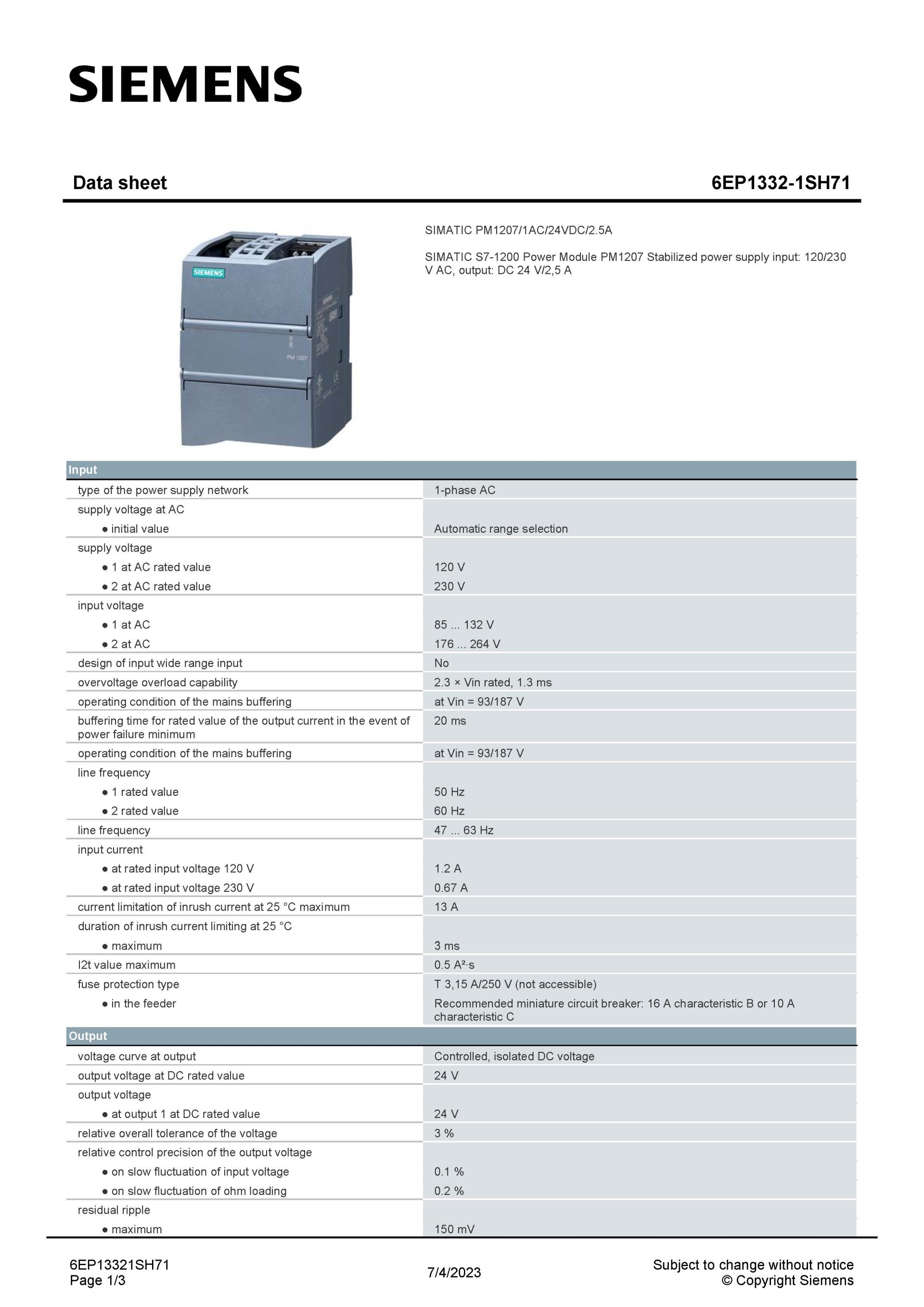 SIEMENS 6EP1332-1SH71 สเปกหน้า 1
