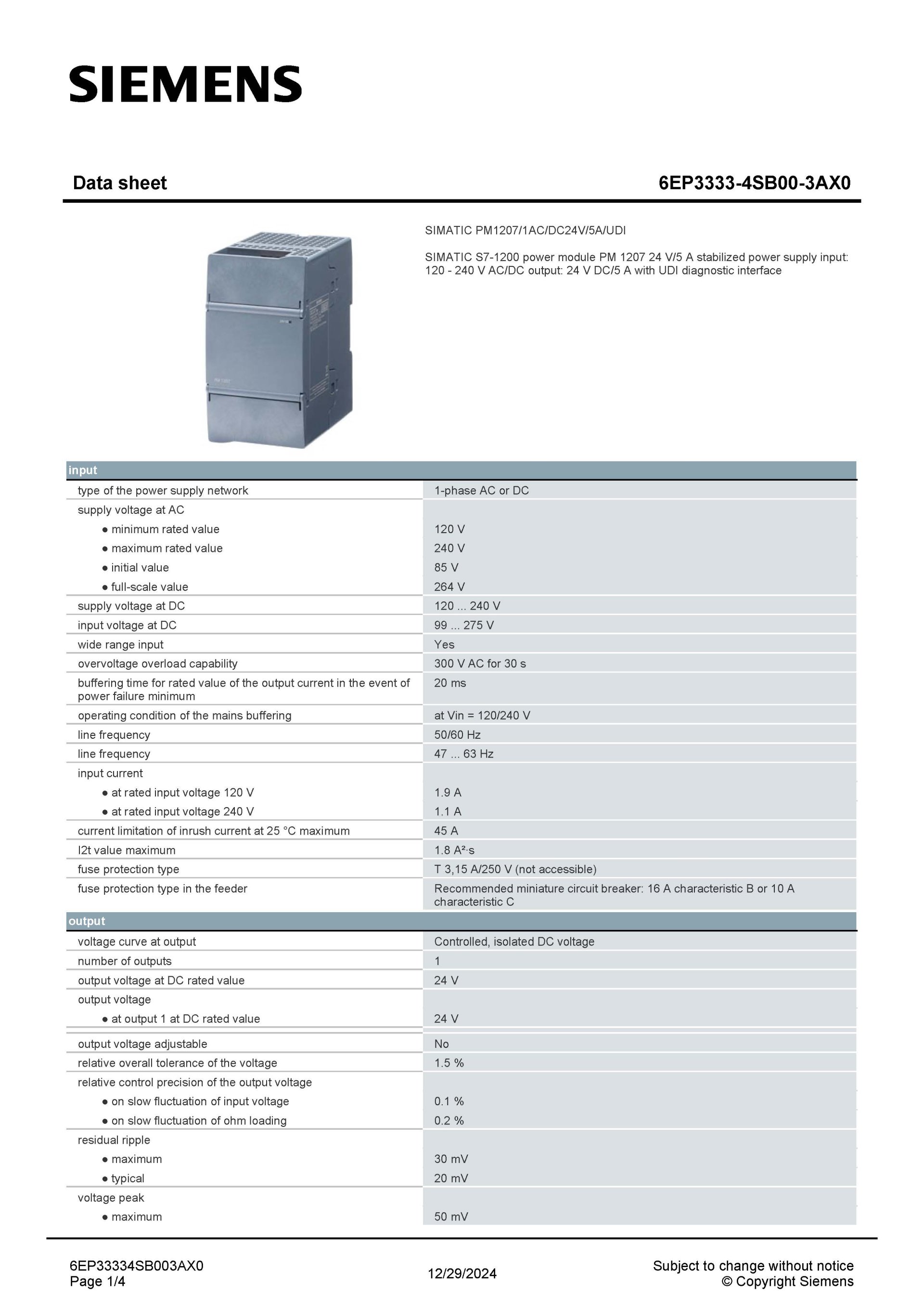 SIEMENS 6EP3333-4SB00-3AX0 สเปกหน้า 1