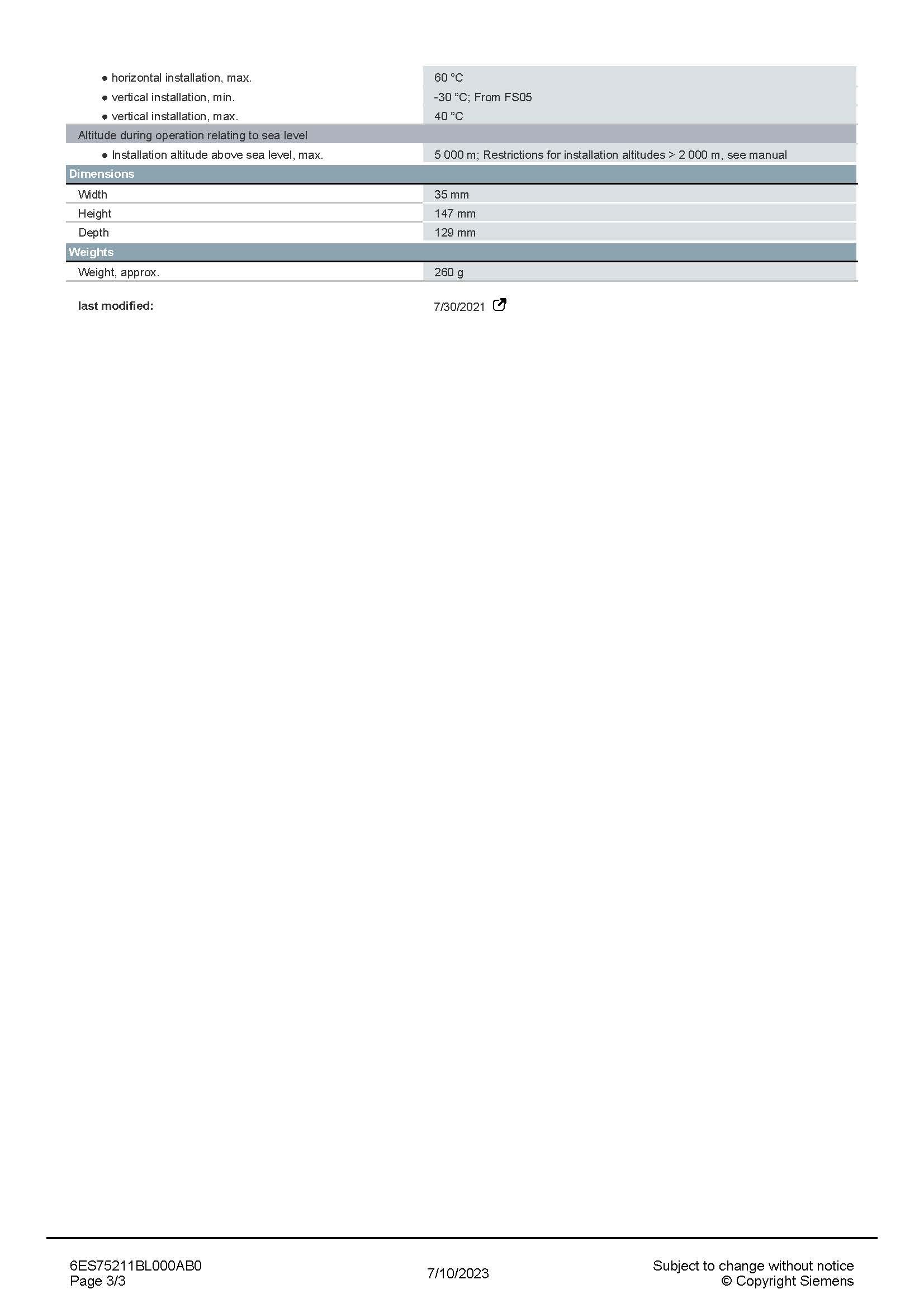 6ES7521-1BL00-0AB0 Data Sheet หน้า 3