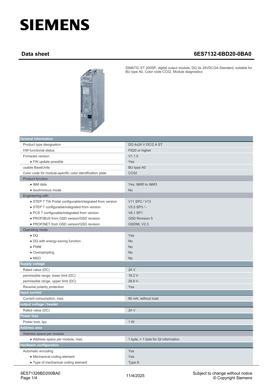 6ES7132-6BD20-0BA0 สเปกหน้า 1