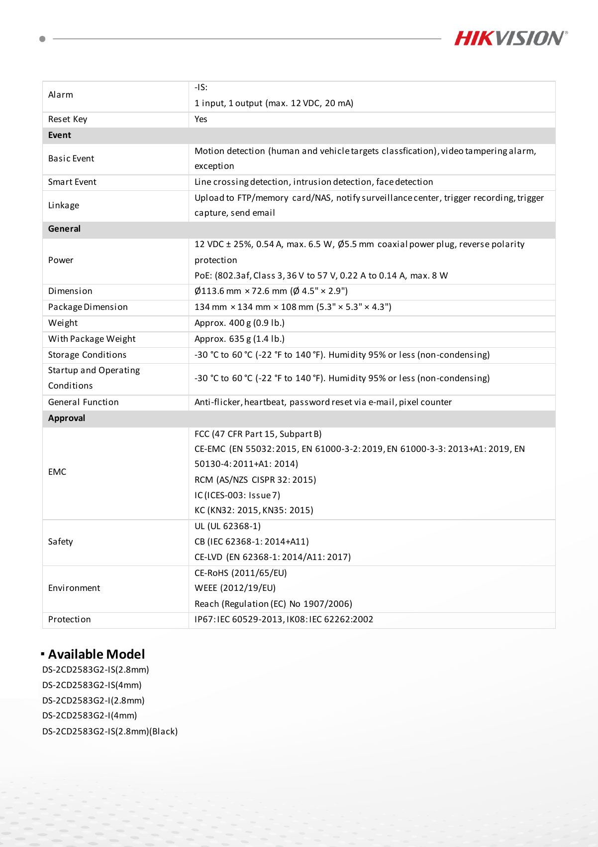 HIKVISION DS-2CD2583G2-I(S) Data Sheet page 4