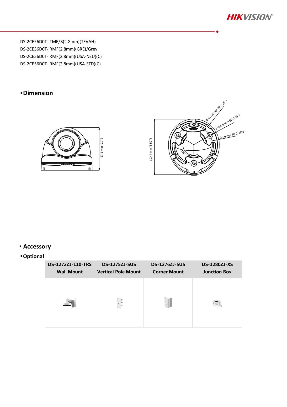 HIKVISION DS-2CE56D0T-IRMF(C) Data Sheet page 3