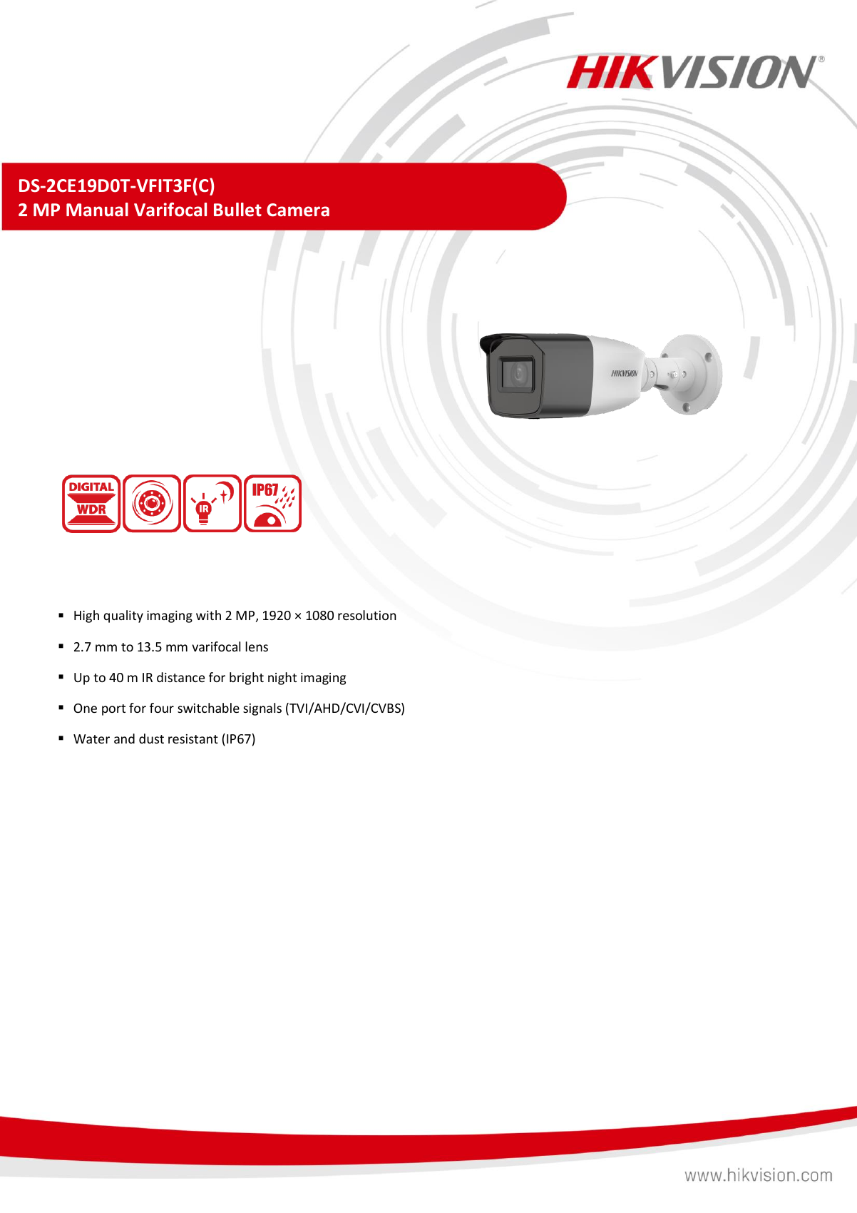 HIKVISION DS-2CE19D0T-VFIT3F(C) Data Sheet page 1