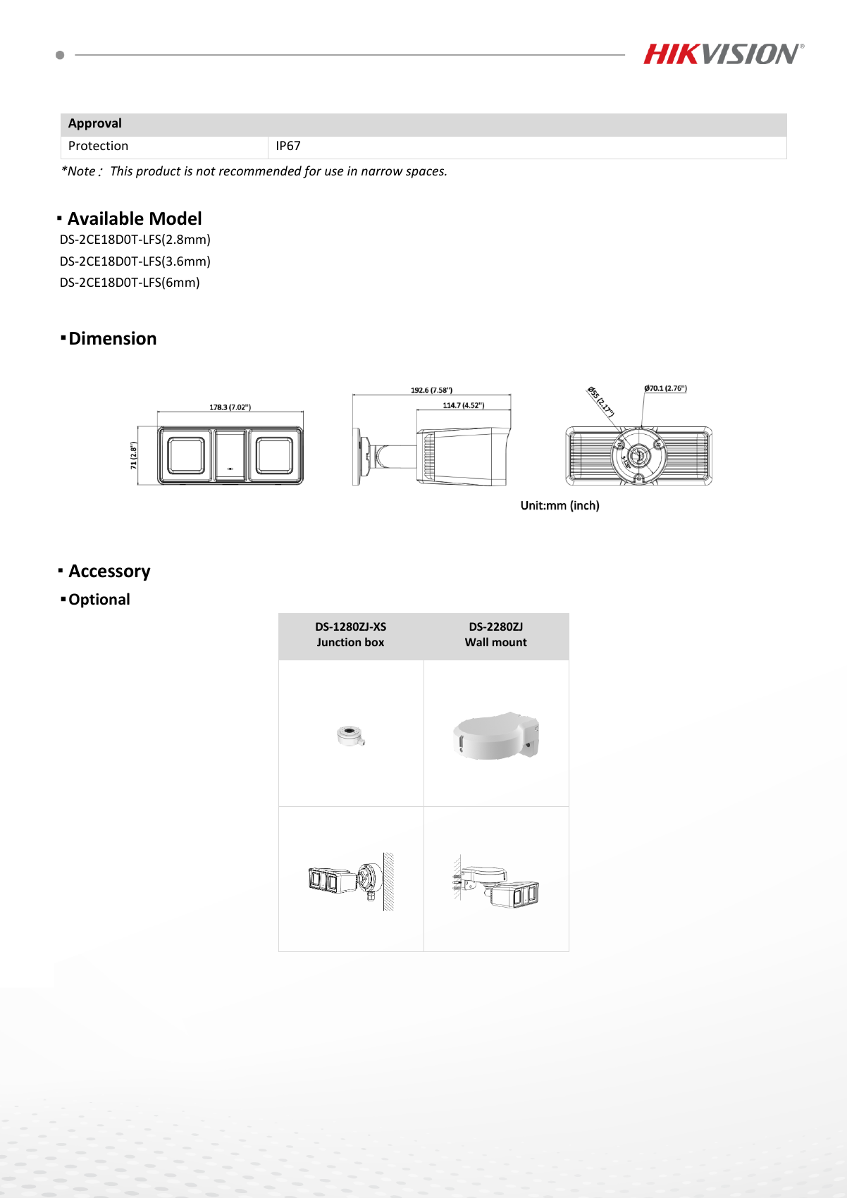 HIKVISION DS-2CE18D0T-LFS Data Sheet page 3