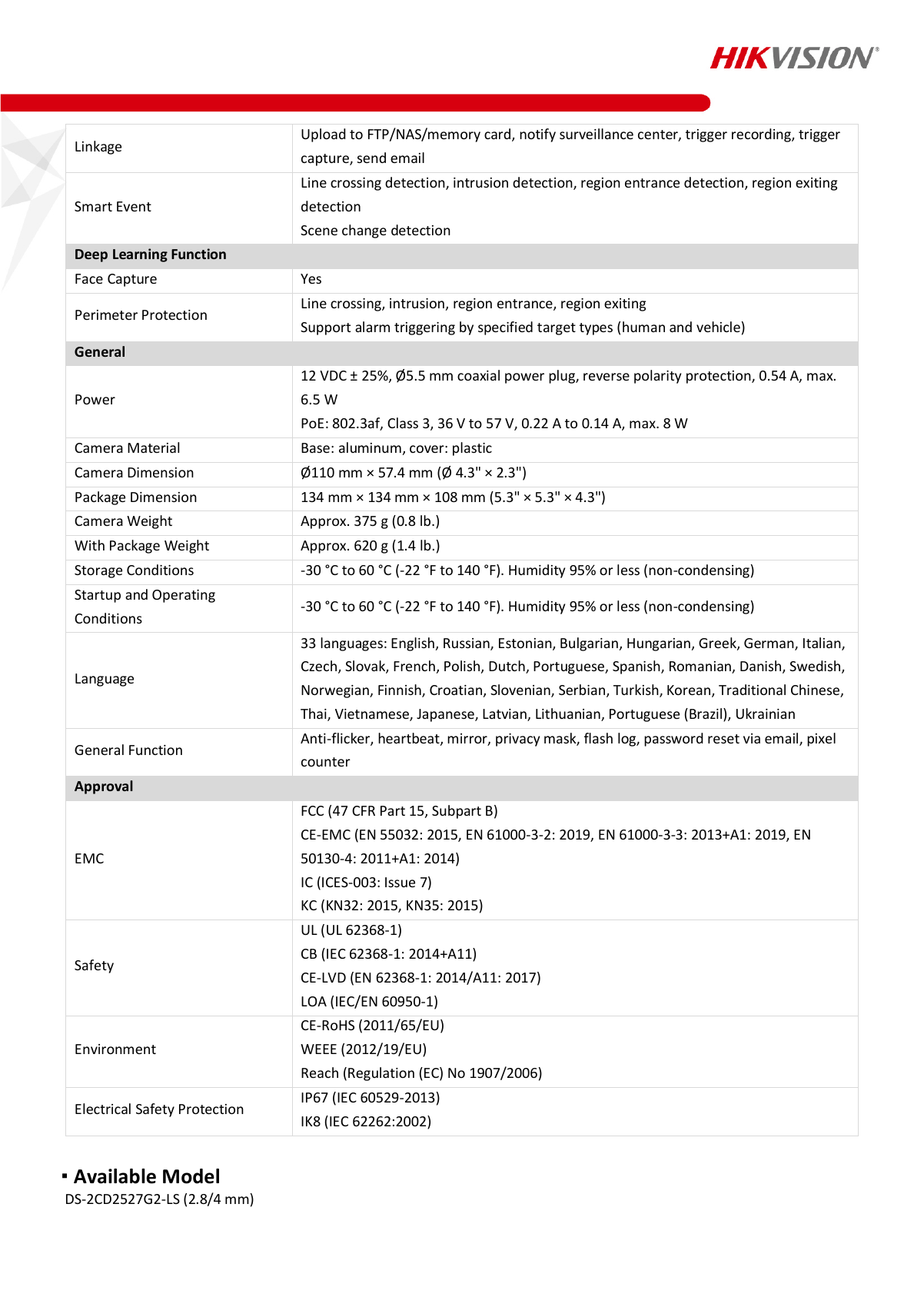 DS-2CD2527G2-LS Data Sheet page 4
