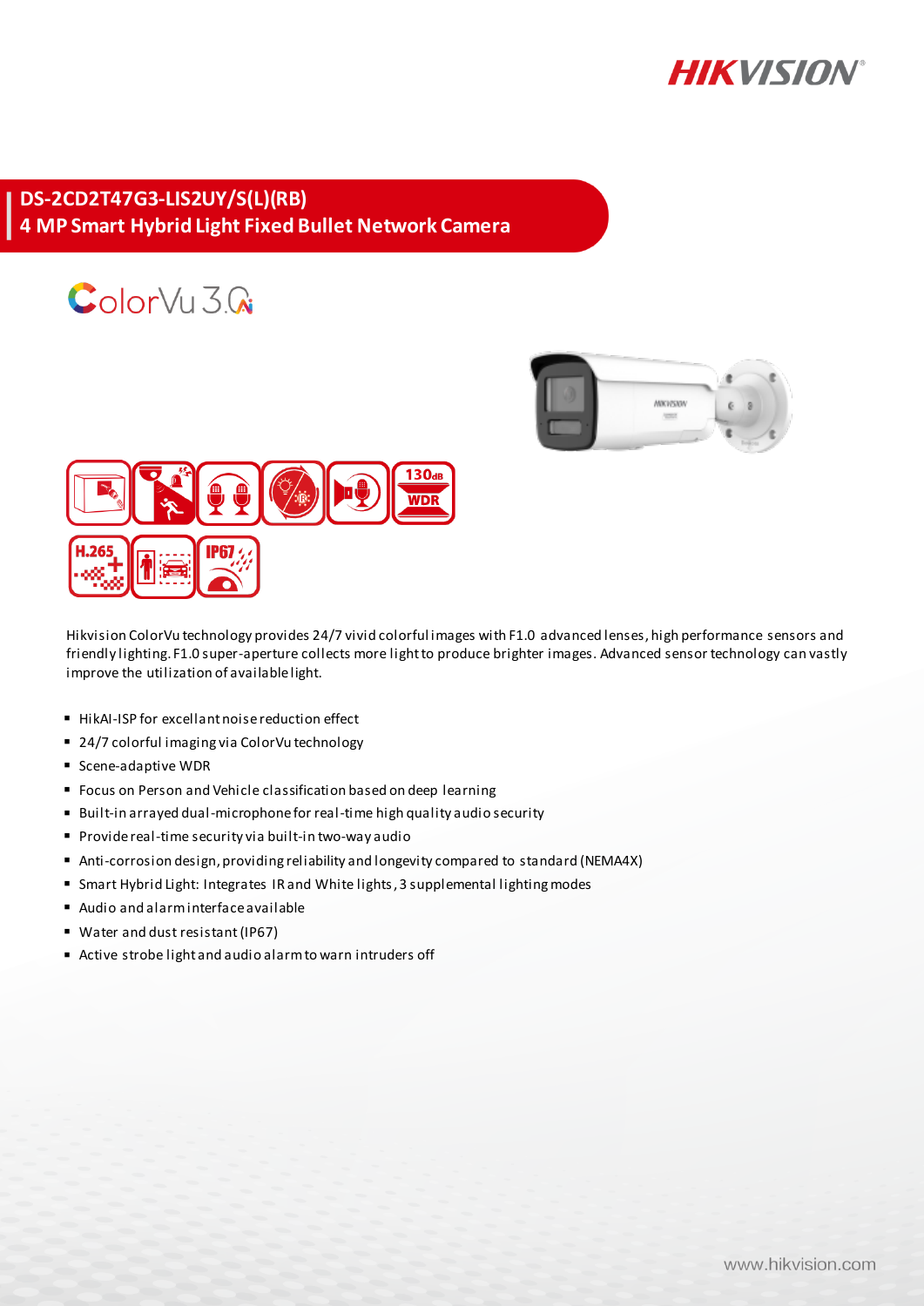 HIKVISION DS-2CD2T47G3-LIS2UY/S(L)(RB) สเปกหน้า 1