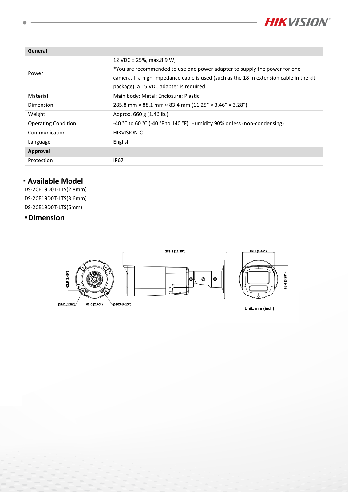 DS-2CE19D0T-LTS Data Sheet หน้า 3
