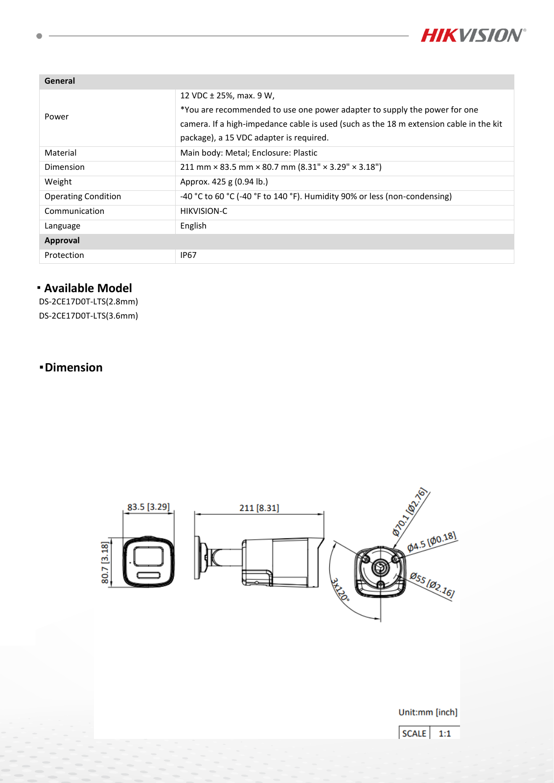 DS-2CE17D0T-LTS Data Sheet หน้า 3