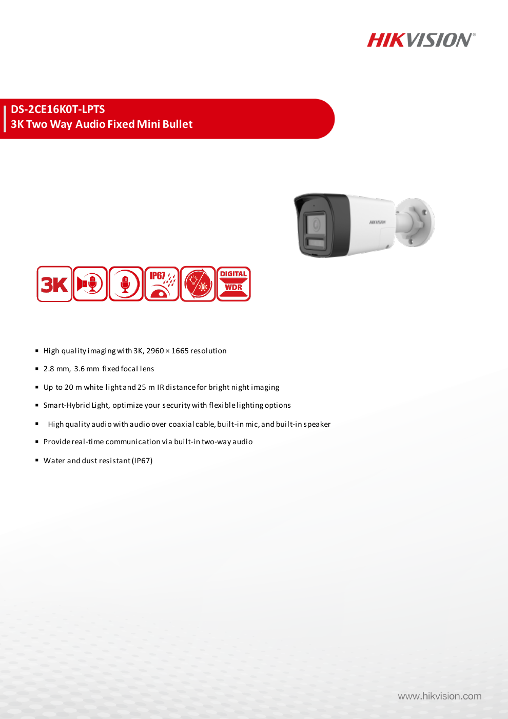 DS-2CE16K0T-LPTS Data Sheet หน้า 1