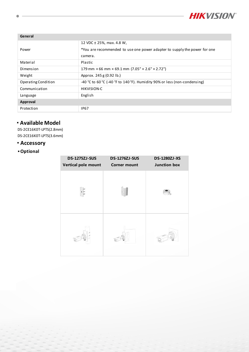 DS-2CE16K0T-LPTS Data Sheet หน้า 3