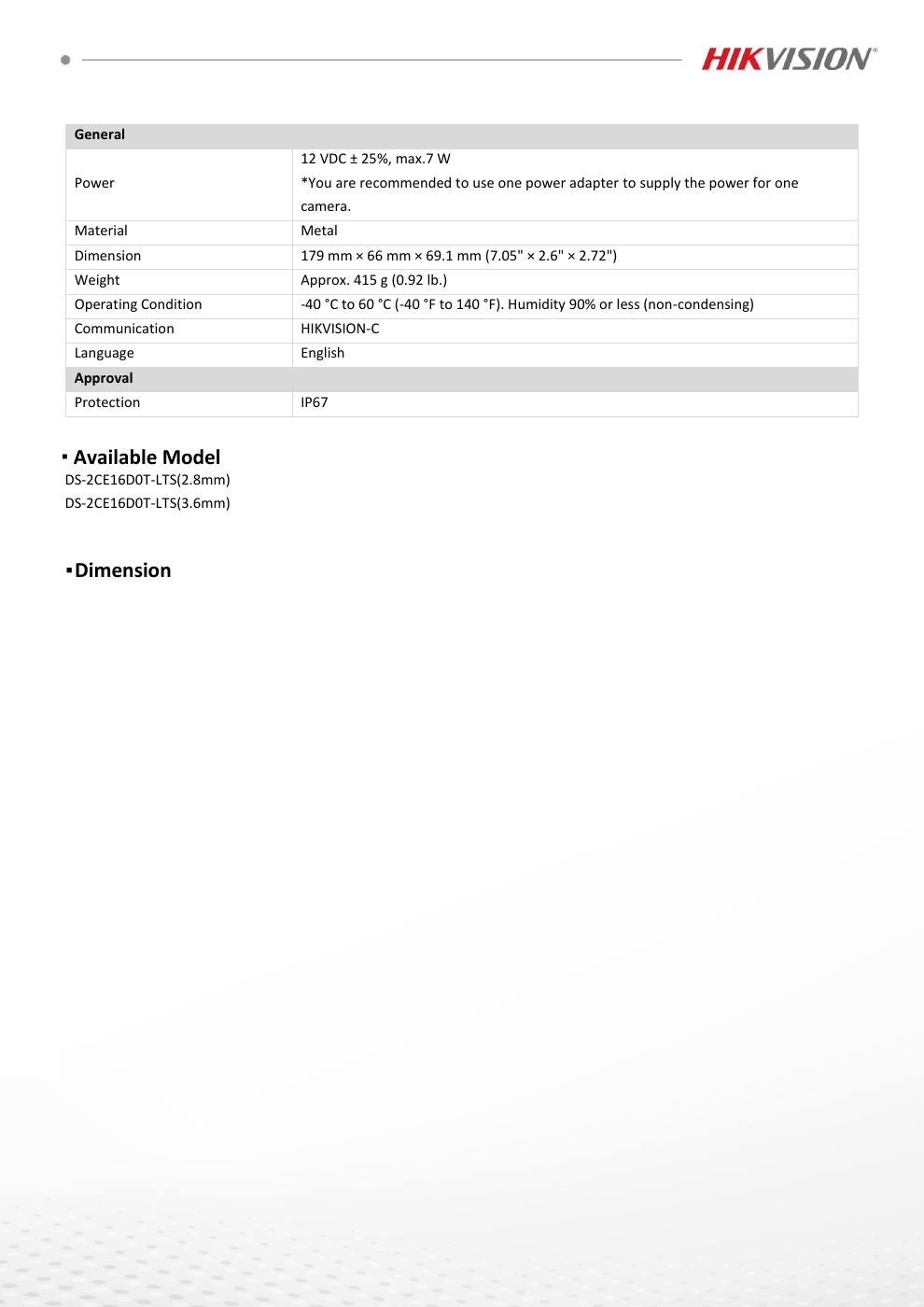 DS-2CE16D0T-LTS Data Sheet หน้า 3