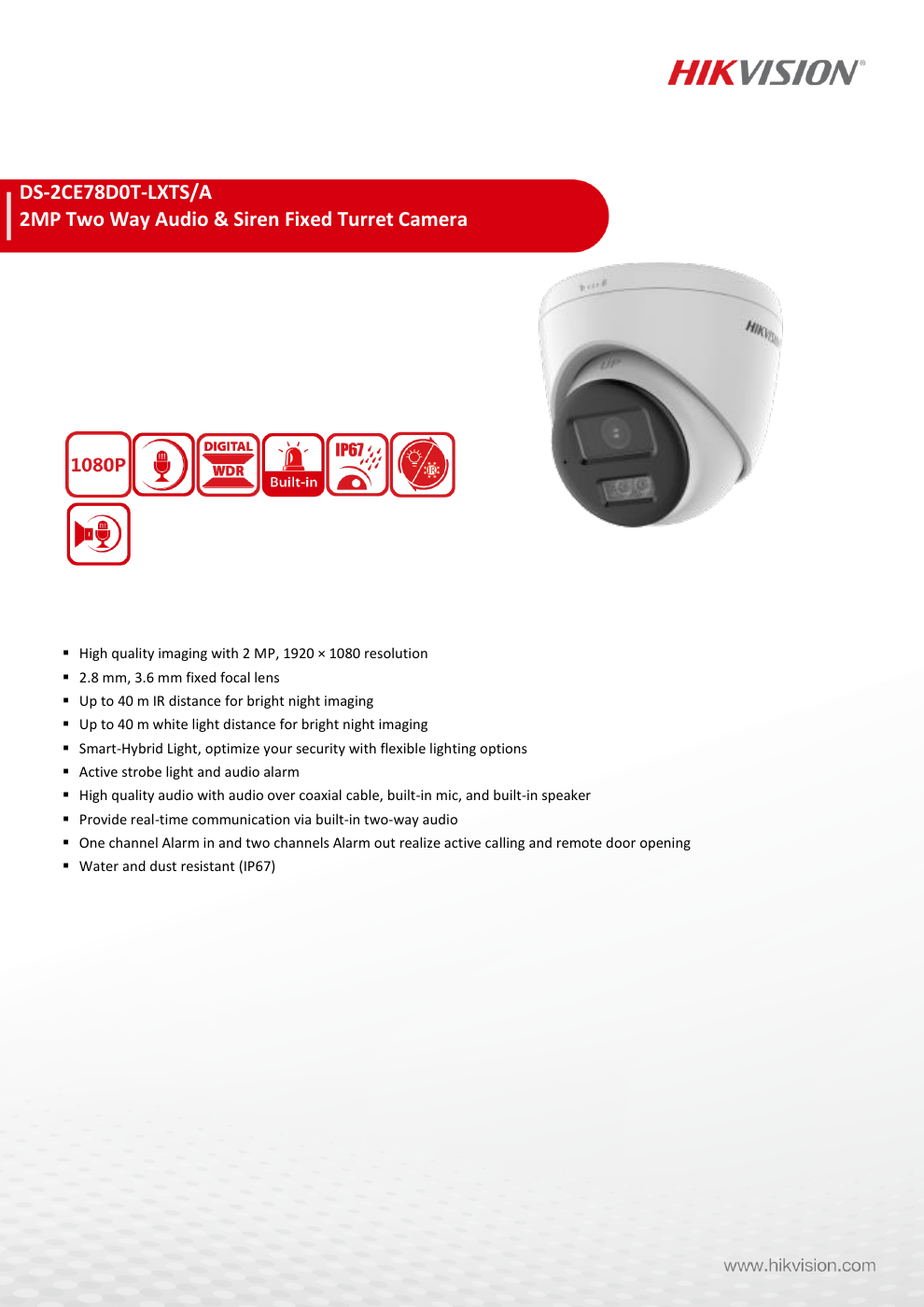 HIKVISION DS-2CE78D0T-LXTS/A สเปกหน้า 1