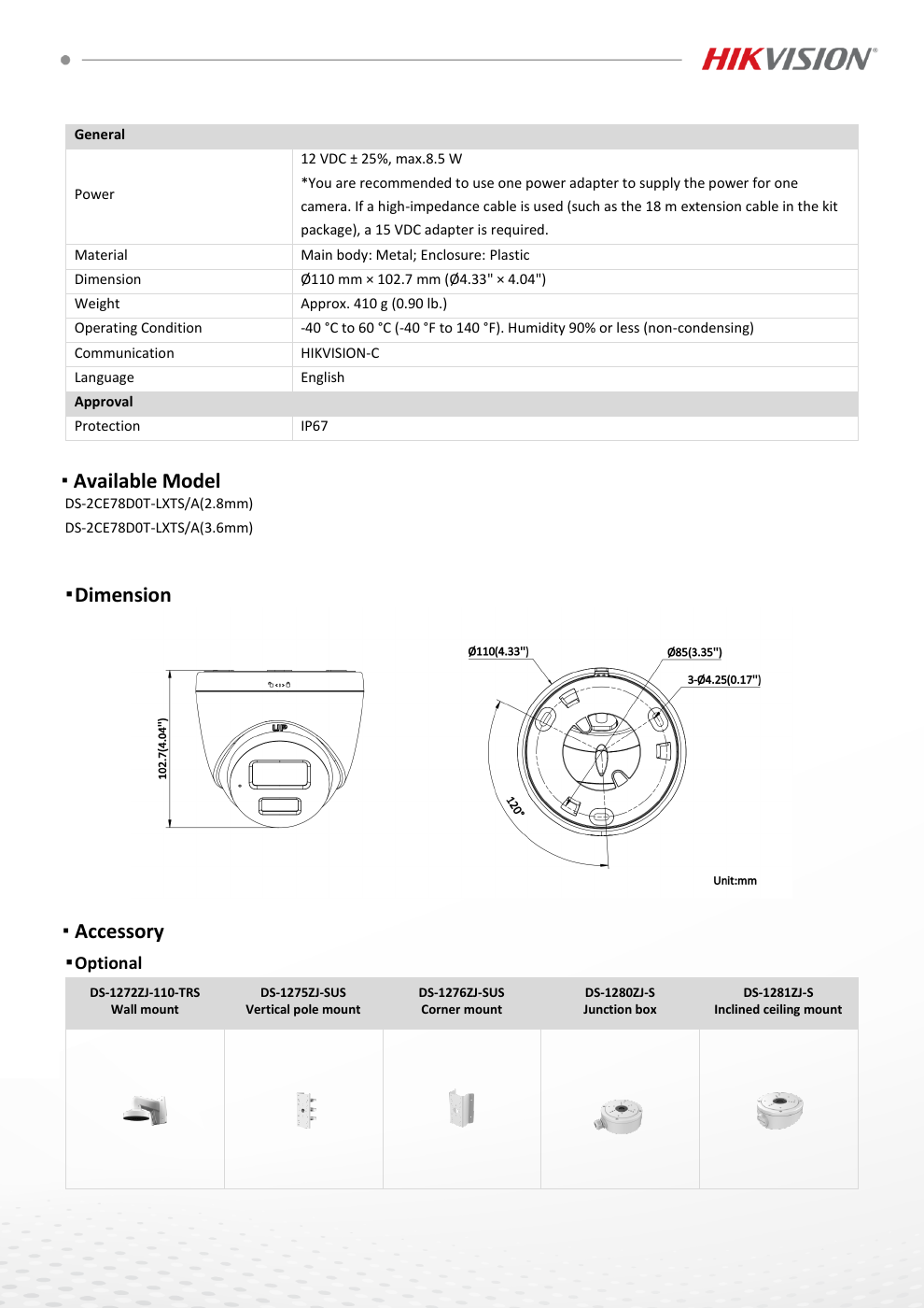 HIKVISION DS-2CE78D0T-LXTS/A สเปกหน้า 3