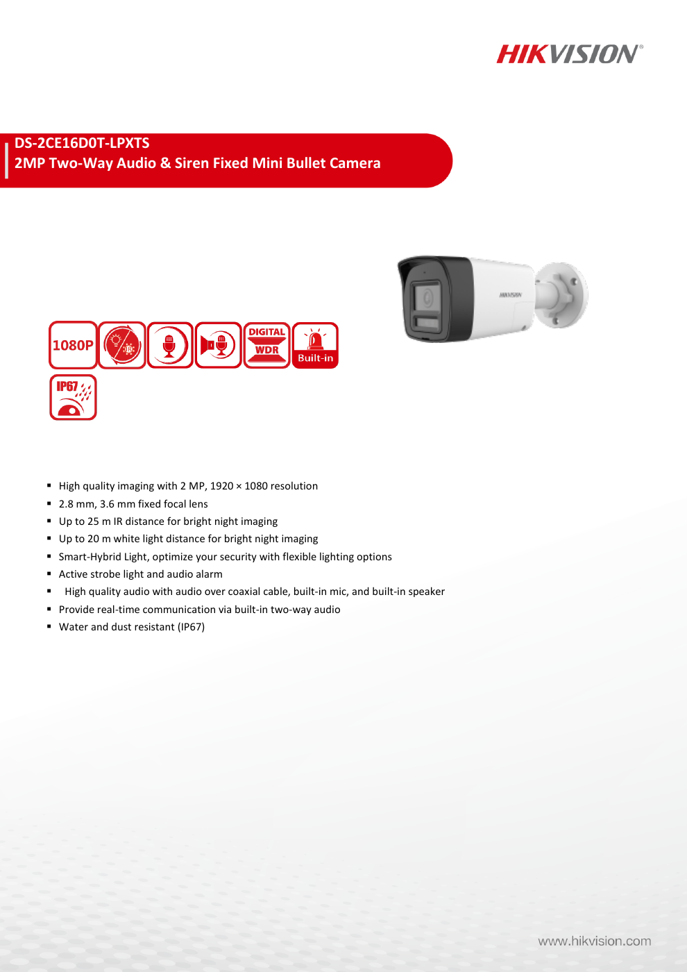HIKVISION DS-2CE16D0T-LPXTS สเปกหน้า 1