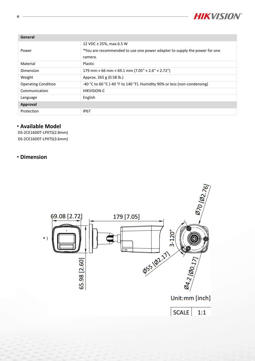HIKVISION DS-2CE16D0T-LPXTS สเปกหน้า 3
