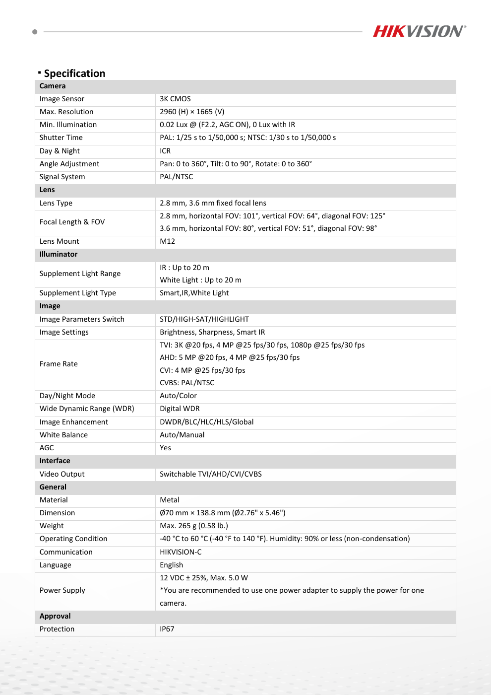 DS-2CE16K0T-EXLF specification page 2