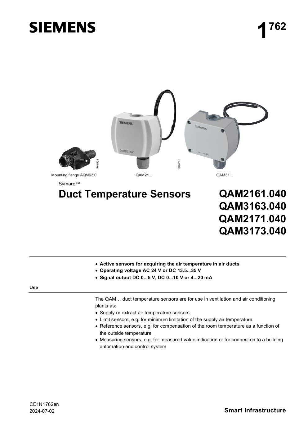 SIEMENS QAM2161.040 Data Sheet หน้า 1