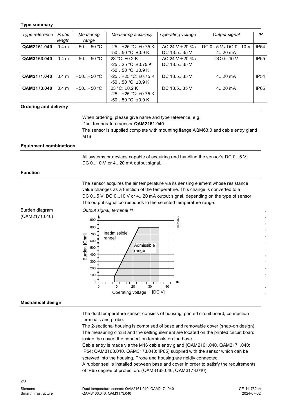 SIEMENS QAM2161.040 Data Sheet หน้า 2