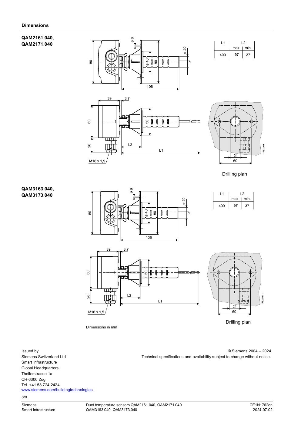 SIEMENS QAM2161.040 Data Sheet หน้า 8