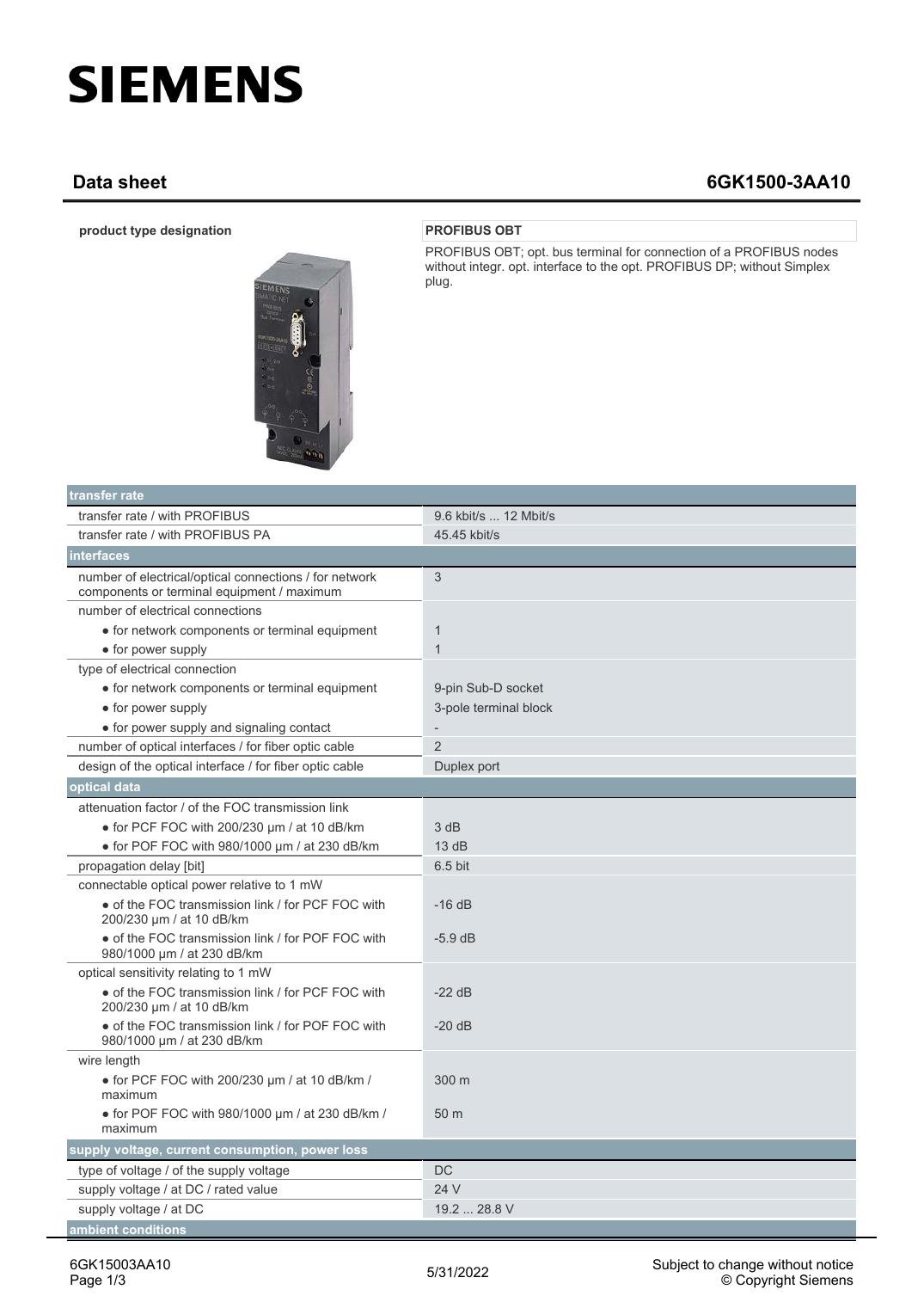 6GK1500-3AA10 Data Sheet หน้า 1