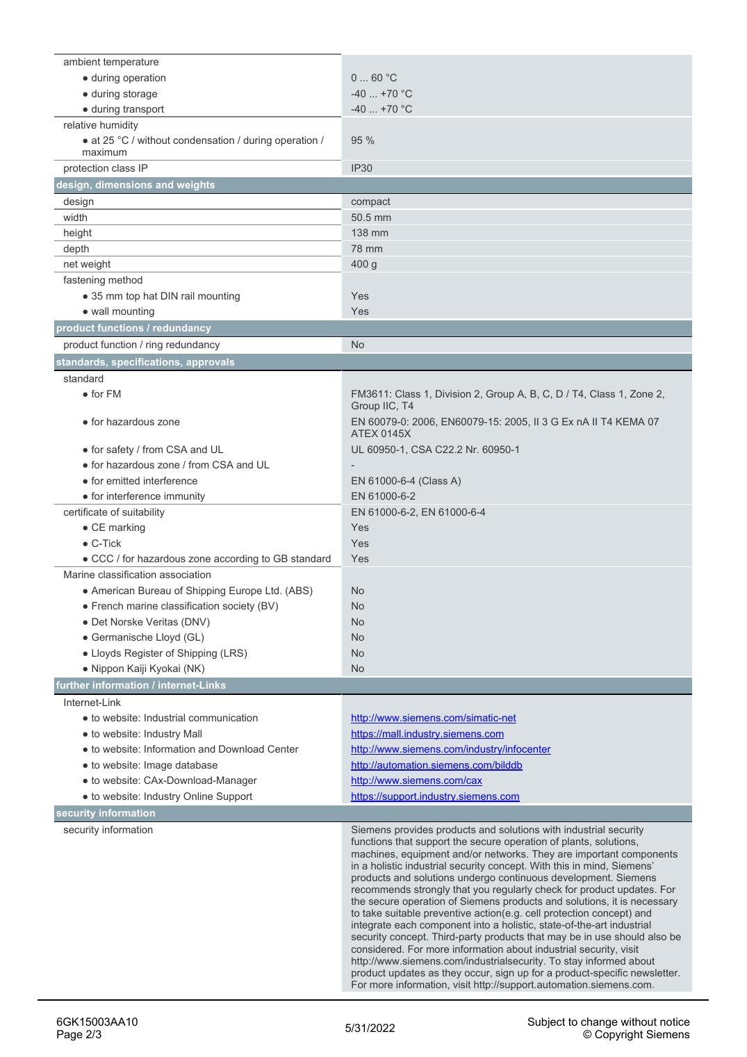 6GK1500-3AA10 Data Sheet หน้า 2