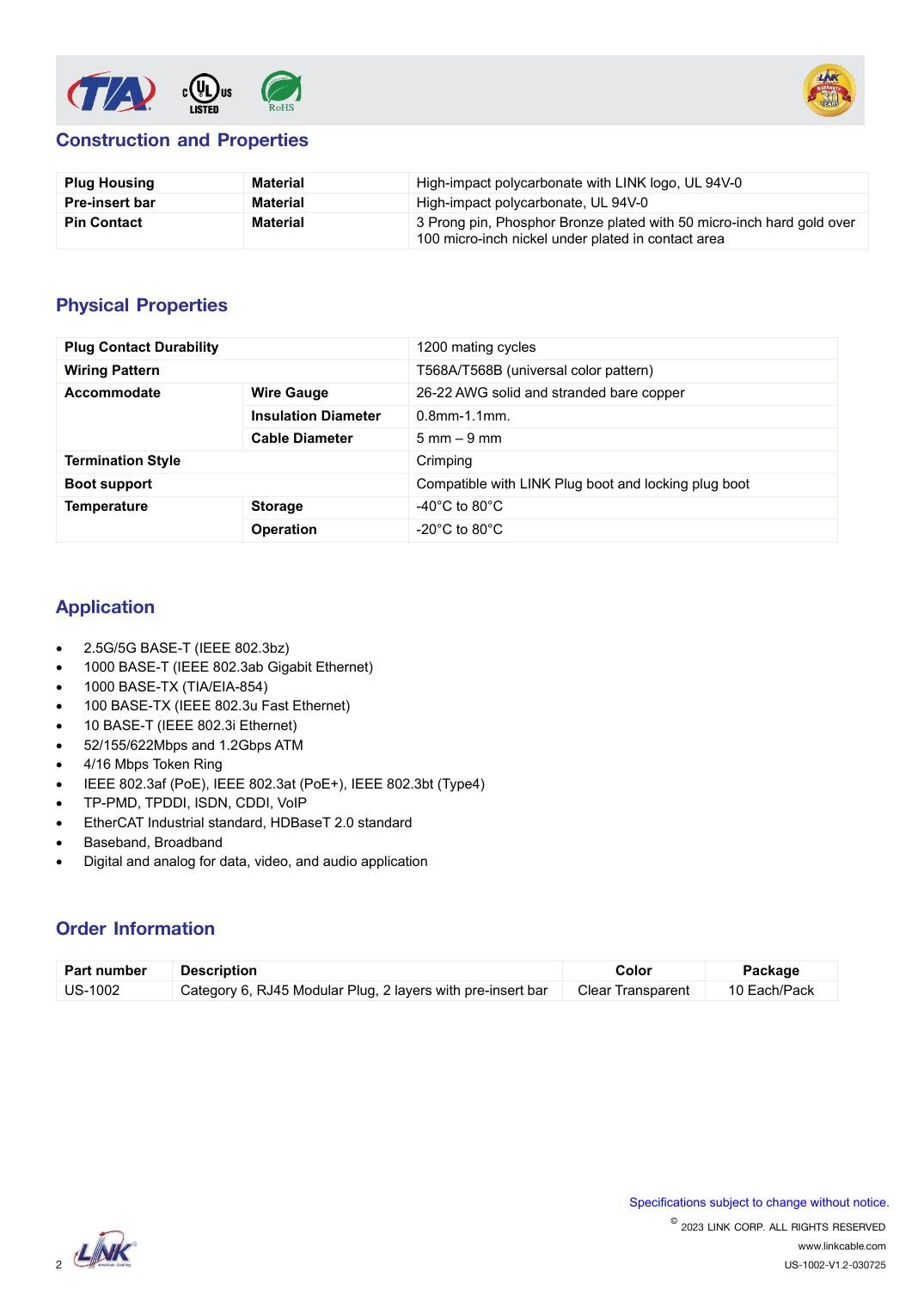 US-1002 Data Sheet หน้า 2