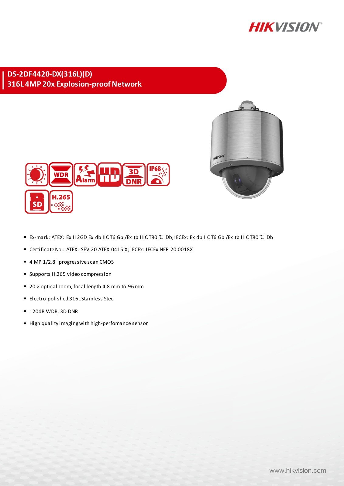 DS-2DF4420-DX(316L)(D) Data Sheet หน้า 1
