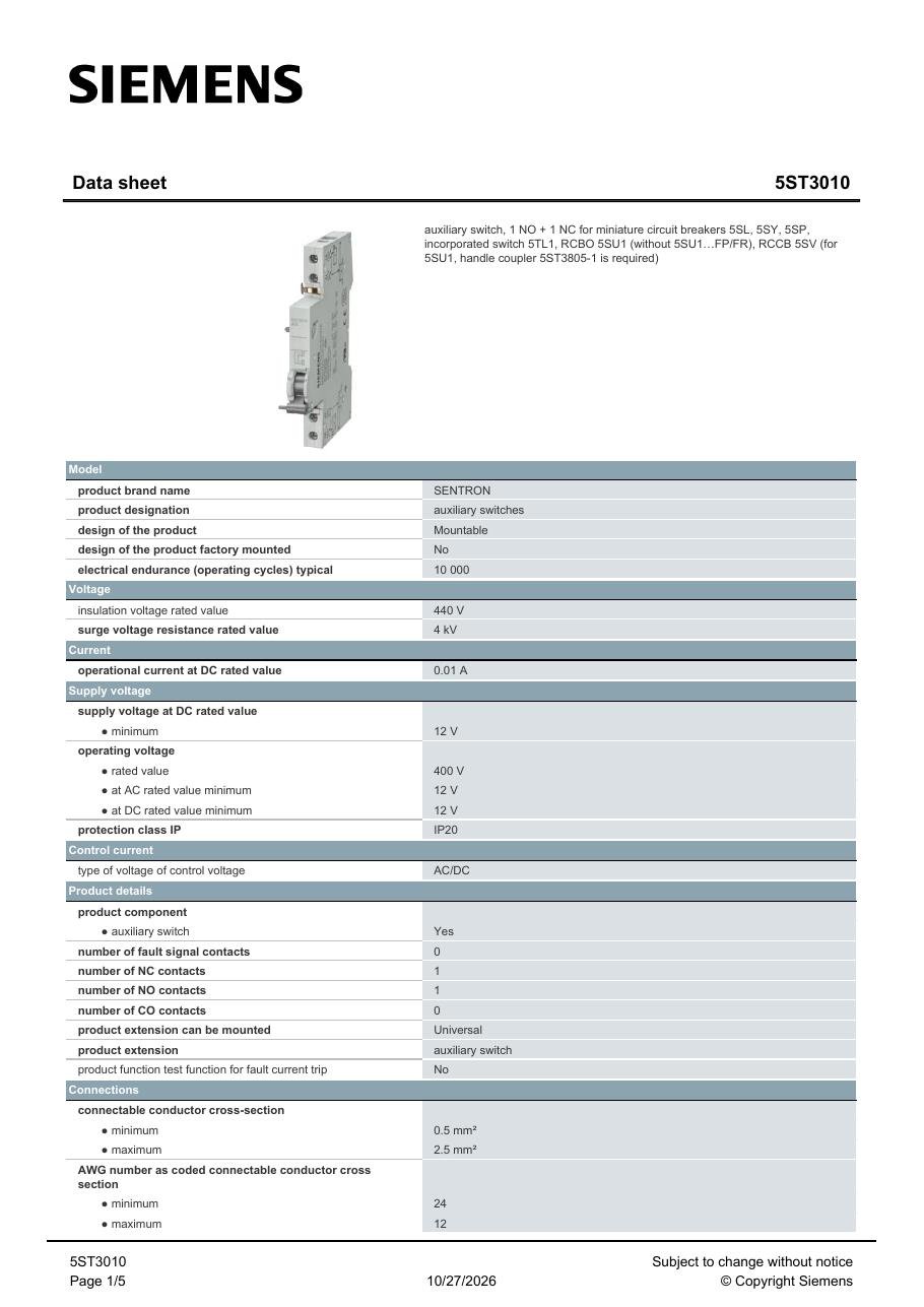 5ST3010 Data Sheet หน้า 1