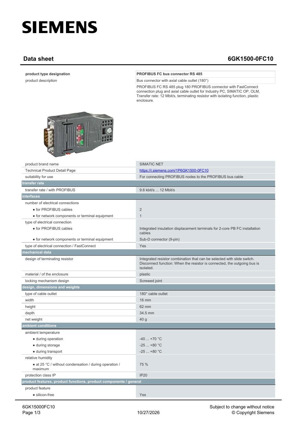 SIEMENS 6GK1500-0FC10 Data Sheet หน้า 1