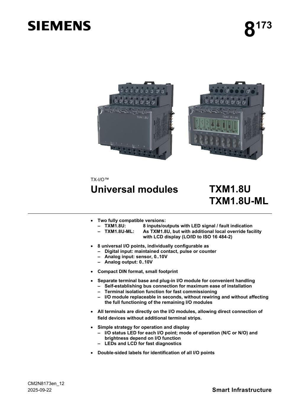 SIEMENS TXM1.8U Data Sheet หน้า 1