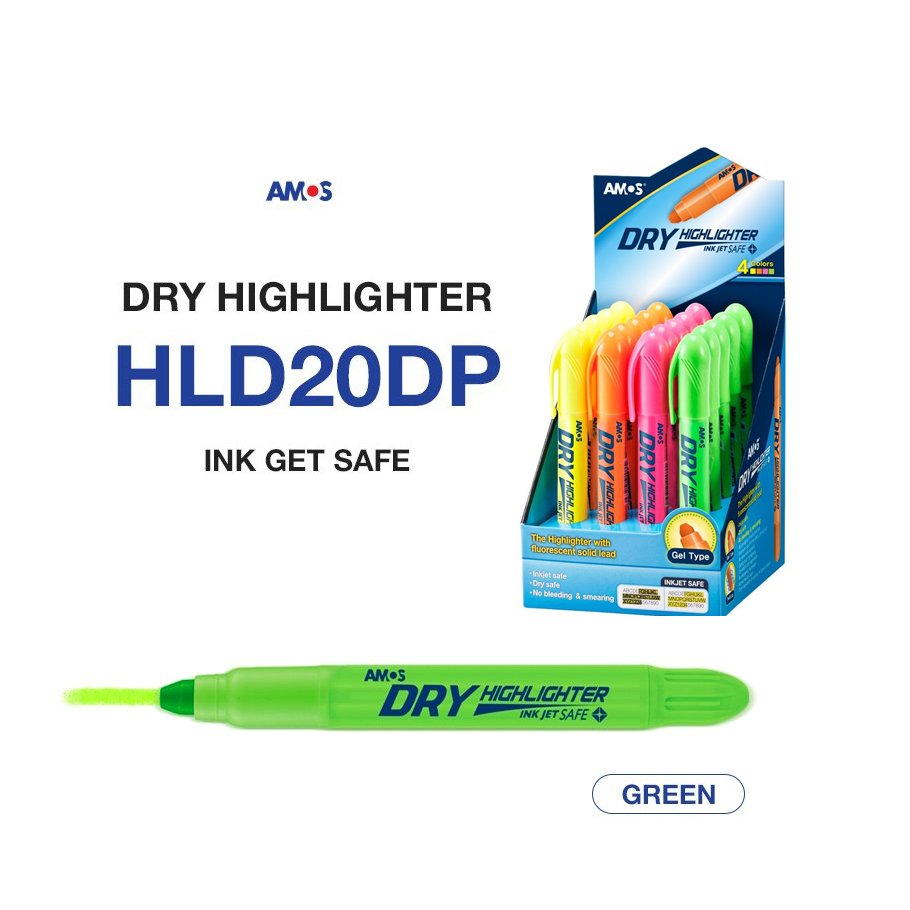 ปากกาเน้นข้อความ Amos Dry Highlighter (สีเขียว)