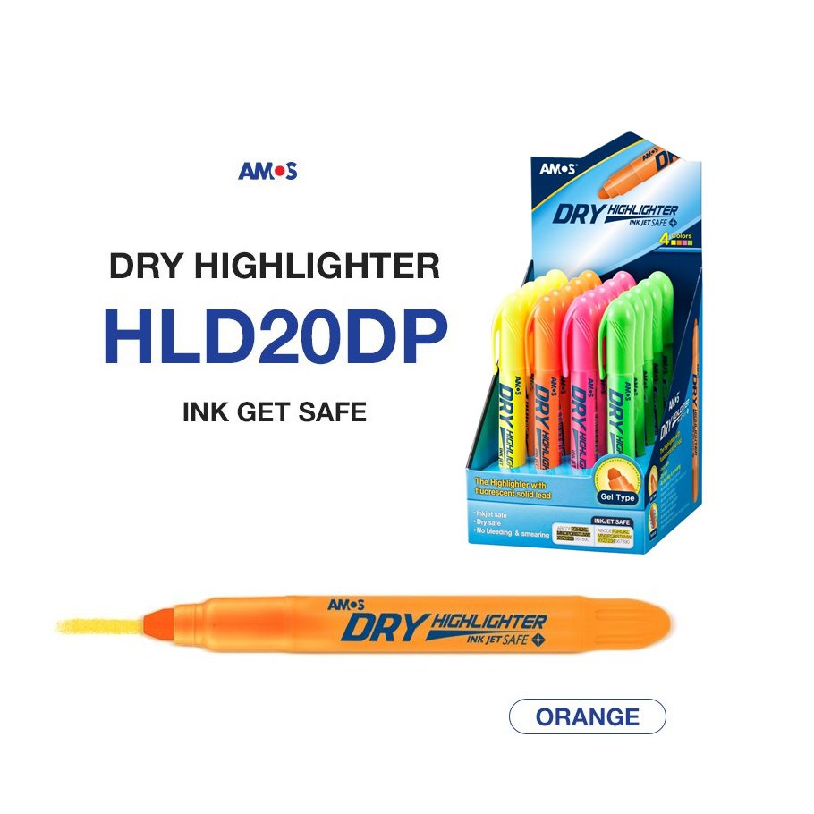 ปากกาเน้นข้อความ Amos Dry Highlighter (สีส้ม)