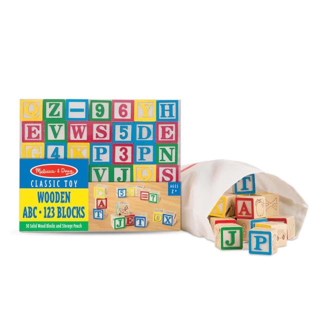 [50ชิ้น] รุ่น 1900 บล็อกไม้ ABC/123 50ชิ้นพร้อมถุงผ้า Melissa & Doug Alphabet ABC-123 Blocks