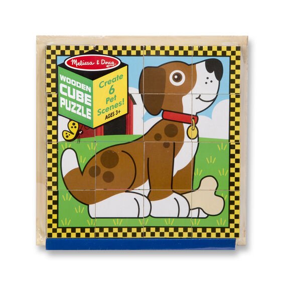 [16ชิ้น] รุ่น 3771 พัซเซิลลูกบาศก์ รุ่นสัตว์เลี้ยง มี 6 รูป แต่ละบล๊อกมี 6 ด้าน  Melissa & Doug Pets Cube Puzzle